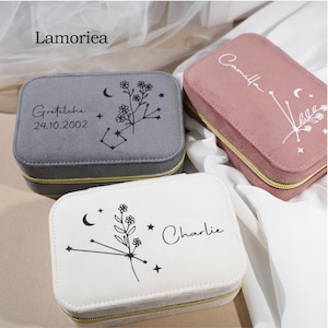 Portagioielli in velluto personalizzato, portagioielli personalizzato, portagioielli con lo zodiaco, portagioielli con nome personalizzato, portagioielli da viaggio, regalo per damigella d'onore
