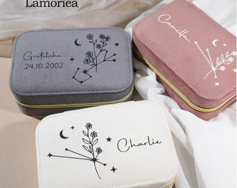 Personalized Velvet Jewelry Box, Custom Jewelry Organizer, Zodiac Jewelry Storage Box, Custom Name Jewellery box, Travel Box,Bridesmaid Gift