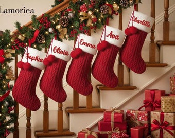 Personalized Stockings with Name, Christmas Stockings 2026, Monogram Stocking, Family Matching Stockings, Holiday Stockings, Red Stockings