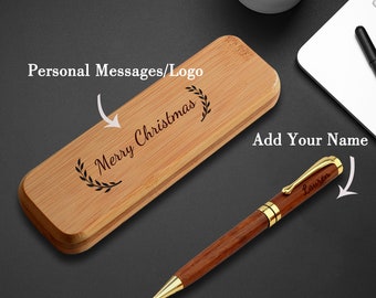 Personalisierter benutzerdefinierter Holzstift mit Geschenkbox, benutzerdefinierter Name Metallkugelschreiber schwarze Tinte, personalisierter Stift, Jubiläumsgeschenke, Weihnachtsgeschenk