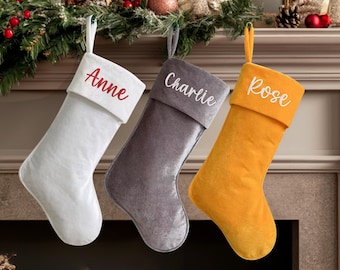 Custom Velvet Stocking, 2024 Family Stocking, Personalized Name Stocking, Embroidered Stocking, Monogram Stocking,Gift for Her, Gift for Him