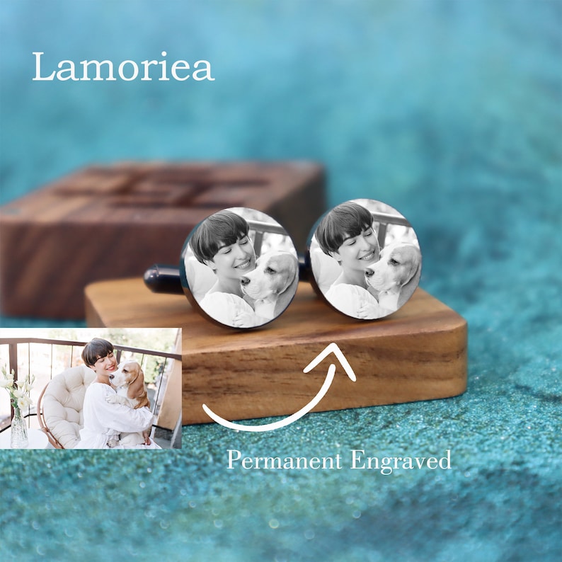 Personalised Photo and Message Cufflinks, Engraved Photo Cufflinks, Photos Cufflinks, Cufflinks for Dad, father's day gift, Valentine Gift zdjęcie 3