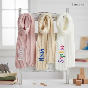 Embroidered Scarf for Kids, Toddler Neck Scarf, Knitted Winter Scarf, Kids Christmas Gift, Kids Scarves, Kid Christmas Scarf, Girls Scarf