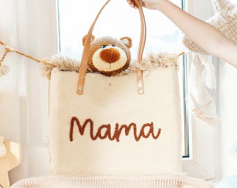Personalized Mama Bag, Weekend Travel Bag, Vacation Bag, Women Bags, Mom Tote Bag, Canvas Tote with Name, Gift for Her, Gifts for Mom