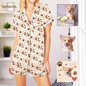 Anpassat pyjamasset för husdjur, pyjamas med husdjursansikten, pyjamas för hundälskare, familjepyjamas, husdjursporträtt, matchande pyjamas, present till henne, födelsedagspyjamas bild 1
