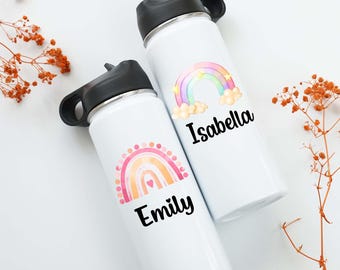 Personalized Kids Bottles, Back to School Gift, Kid Birthday Gift, 18oz Tumblers with straw, Baby Shower Favor, Birthday Party Gift, Rainbow