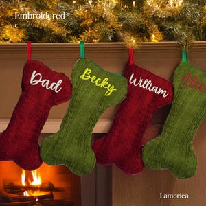 Personalized Dog Bone Christmas Stocking, Dog Christmas, Dog Dad Gift, Dog Mom Gift, Gift for dog, Fog lover gift, Embroidered stocking