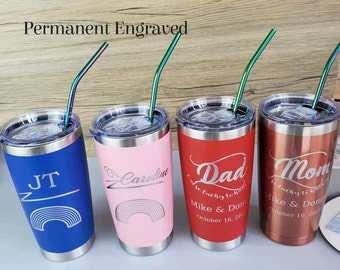 Vaso con monograma, regalo de Navidad, taza de viaje personalizada, taza de viaje personalizada, vaso grabado con láser, taza de acero inoxidable, vaso aislado