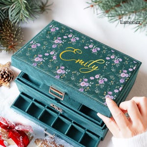 Aangepaste bloemenmeisjes sieradendoos, fluwelen grote damessieradendoos, sieraden opbergdoos, sieradendoos, verjaardagscadeaus, cadeau voor haar