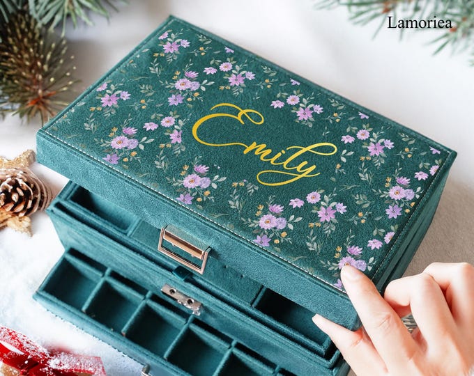 Custom Flower Girls Jewelry Box, Velvet Large Womens Jewelry Box, Jewelry Storage Box, Jewelry Organizer Box, Birthday Gifts, Gift for Her