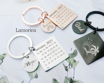 Gepersonaliseerde kalender sleutelhanger, datum sleutelhanger, Valentijnscadeau sleutelhanger, verjaardag, housewarming, gepersonaliseerde sleutelhanger