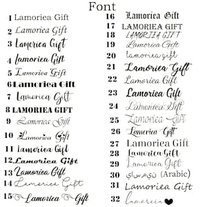 May include: A graphic design image showing 32 different ways to write the name "Lamoriea Gift" in various fonts and styles. The image includes a variety of fonts, including cursive, bold, and script.
