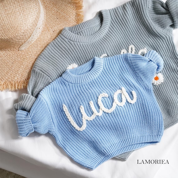 Personalized Embroidered Sweater with Name, Custom Kids Jumper, Customized Baby Gifts, Baby Shower Gifts, Knit Jumper, Newborn Gift [LM100]