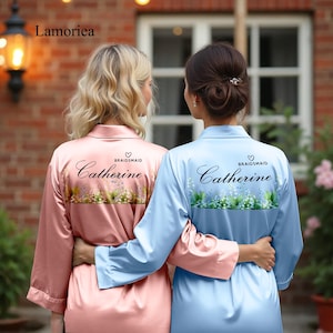 Personalized Floral Robes, Matching Bridesmaid Robes, Flower Robes with Name, Bridesmaid Proposal Robe, Gift for Her, Floral Satin Robes