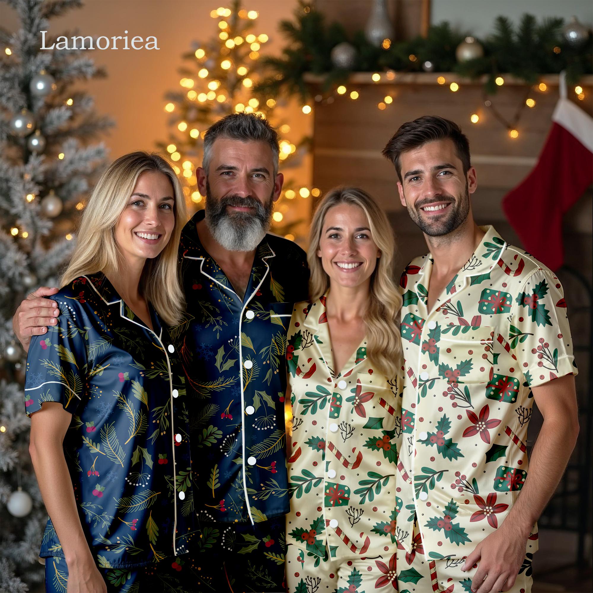 パーソナライズされたクリスマスパジャマ、半袖と長ズボンのパジャマ