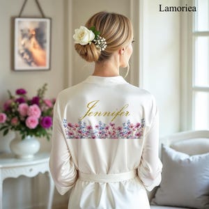 Personalized Floral Womens Robe, Birth Flower Robes, Bridal Wedding Robes, Bridesmaid Proposal Robes, White Robe, Flower Girl Robes