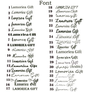 May include: A list of 35 different variations of the word "Lamoriea Gift" in black text on a white background. The text is in different fonts and styles, including cursive, bold, and all caps.