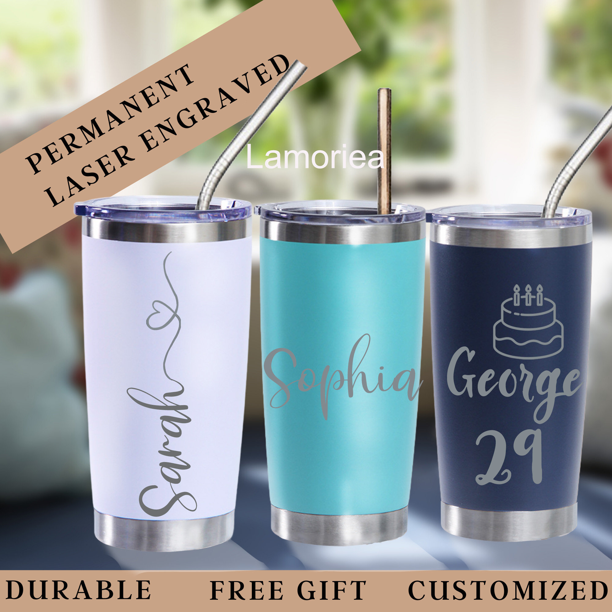 Personalized 20 Ounce Tumbler Engraved Stainless Steel Tumbler with Lid
