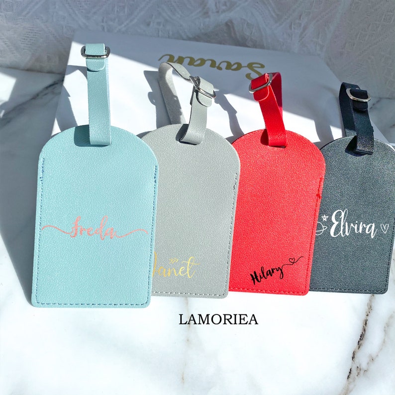 Personalised Luggage Tag, Leather Luggage Tag, Traveler's gift, Luxury Suitcase Tag, Luggage Tag Favor, BridesmaidTravel Gift Bag Tag image 2