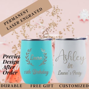 18th/21st Birthday Tumbler, Personalized Wine Cup with Lid, Custom Wine Tumbler, Bachelorette Party Favor, Bridesmaid Gift,Birthday favor
