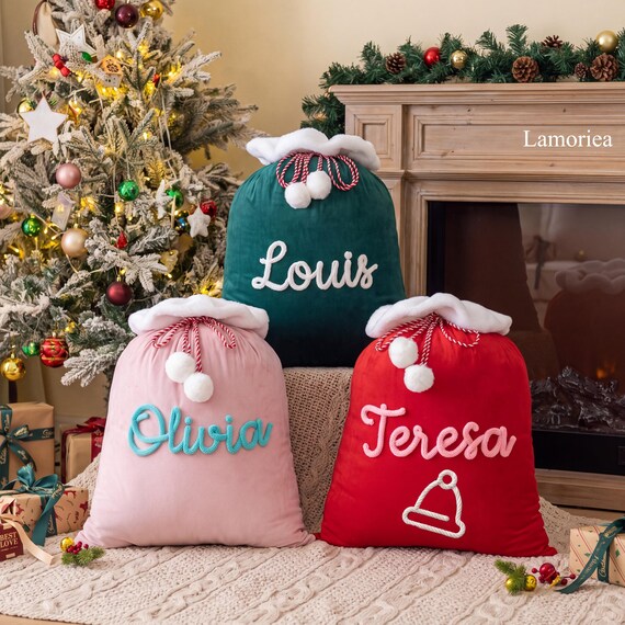 Personalized Christmas Santa Sack, Custom Santa Gift Bag with Name, Large Holiday Gift Bag, Kids Christmas Sack, Family Christmas Decor