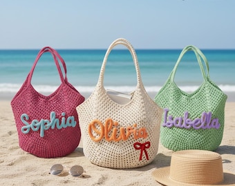 Bolso de playa personalizado para mujer, bolso de playa con nombre personalizado, bolso de playa para damas de honor, bolso de vacaciones de verano, bolso de playa para novias, bolso para niñas