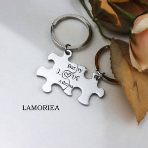 Personalized couple keychain Puzzle couple keyring Couple keyring set Personalized anniversary gift Puzzle keychain set Anniversary keychian