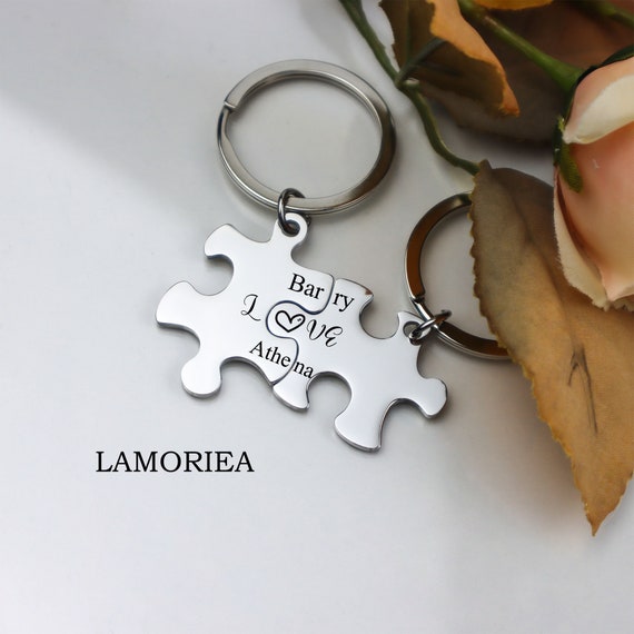 Personalized Couple Keychain Puzzle Couple Keyring Couple Keyring