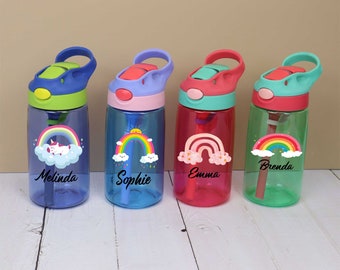 Benutzerdefinierte Regenbogen-Kind-Flasche, personalisierte Kinder 16 Unzen Wasserflasche Regenbogen Kinder Tasse, Zurück zur Schule Geschenk, Kinder Geschenk, Gastgeschenke für Kinder