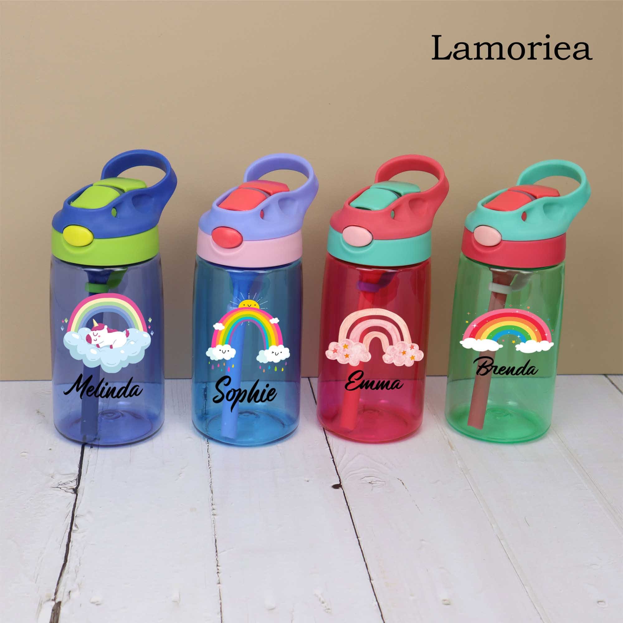 Botella personalizada para niños Rainbow, botella de agua personalizada  para niños de 16 oz, taza para niños Rainbow, regalo de regreso a la  escuela, regalo para niños, favores de fiesta para niños 