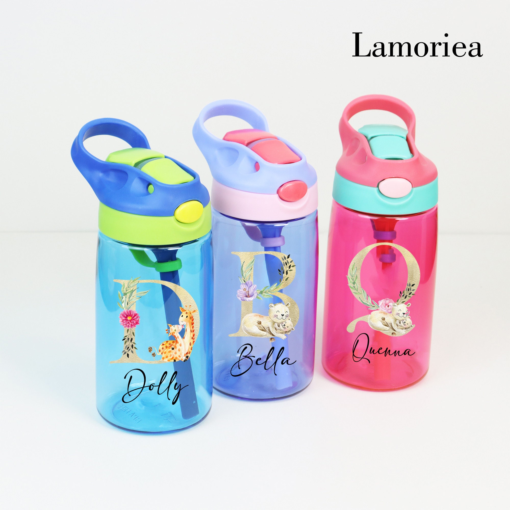 Custom Kid Animal Letter With Name, Personalized Kids 16oz Water Bottle ...