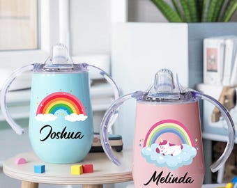 Personalised Kids Sippy Cup, Sippy Cup with Handles, Rainbow Cup, First Birthday Gift, First Christmas Gifts, Toddler Gift, Preschool Bottle