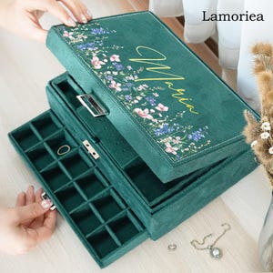 Aangepaste grote sieraden opberger, geboortebloem sieradendoos, geboortemaand cadeau, verjaardagscadeau, bloemen naam sieradendoosje, cadeau voor haar