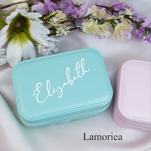 Portagioie con cerniera personalizzato con nome, portagioie da viaggio, regalo per damigelle d'onore, portagioie da viaggio per compleanni, regalo per lei, custodia in pelle