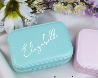 Personalized Zipper Name Jewelry Organizer, Travel Jewelry Box, Bridesmaid Gifts, Engraved Jewellery Travel Case, Gift for Her, Leather Case