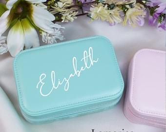 Personalized Zipper Name Jewelry Organizer, Travel Jewelry Box, Bridesmaid Gifts, Birthday Jewellery Travel Case, Gift for Her, Leather Case