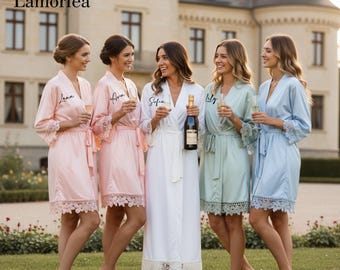 Personalized Satin Bridesmaid Robe, Bridal Party Gift, Bride Robes, Bridesmaid Proposal, Women Robe with Lace, Wedding Favor, Gift for Her