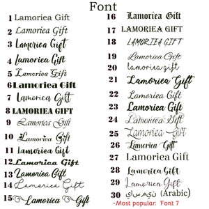 Pode incluir: Um gr&aacute;fico que mostra 30 estilos de fonte diferentes para o nome "Lamorica Gift". O gr&aacute;fico &eacute; etiquetado como "Fonte" e cada estilo de fonte &eacute; numerado de 1 a 30. A &uacute;ltima linha do gr&aacute;fico diz "Mais popular: Fonte 7".