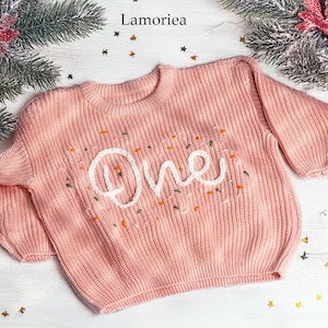 Custom Baby First Birthday Sweater, Birthday Gift, First Christmas Gift, Hand Embroidered Sweater, Baby 1st Birthday Jumper, Name Sweater