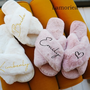 Personalized Bridal Fluffy Slipper Bridesmaid Gifts Bridal Shower Wedding Bridesmaid Fluffy Bachelorette Hen Fluffy Slippers Mother gifts