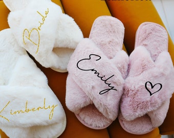 Personalized Bridal Fluffy Slipper Bridesmaid Gifts Bridal Shower Wedding Bridesmaid Fluffy Bachelorette Hen Fluffy Slippers Mother gifts