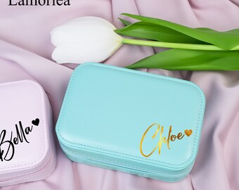 Custom Zipper Travel Jewelry Case with Name, Monogram Jewelry Storage Box, Jewelry Box Organizer, Zipper Jewelry Box, Gift for Her,Christmas