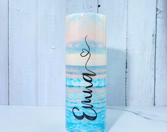 Personalized  tumbler, Custom Summer style Tumbler, Stainless Steel Tumbler with Straw, Engraved Personalized Skinny Tumbler Holiday tumbler