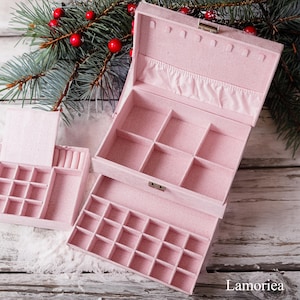 Gepersonaliseerde grote sieradendoos voor vrouwen, opberger meisje sieraden, doos met lade, fluwelen sieradendoos, kerstcadeaus, cadeau voor haar