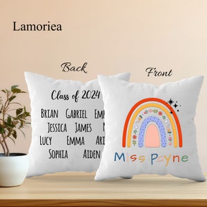 Customized Teacher Rainbow Pillow, Teacher Appreciation Square Pillow, Thank You Teacher Gifts, Throw Cushion, Pillow with Teacher&#39;s Name