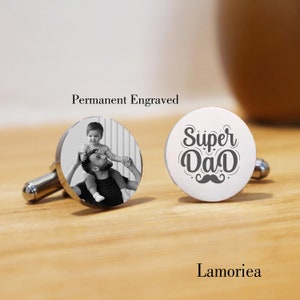Personalised Photo and Message Cufflinks, Engraved Photo Cufflinks, Photos Cufflinks, Cufflinks for Dad, father's day gift, Valentine Gift zdjęcie 2