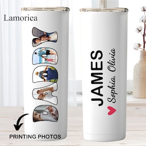 Personalized Daddy Photos Tumbler, Insulated Skinny Mugs, Daddy Daughter Gift, Father's Day Gifts, Memorial Tumbler, First Time Dad Gifts
