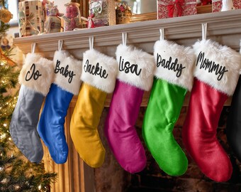 Embroidered Name Stocking, Fireplace Stockings, Family Christmas Stockings, Holiday Home Decor, Custom Family Gifts, Stocking with Name