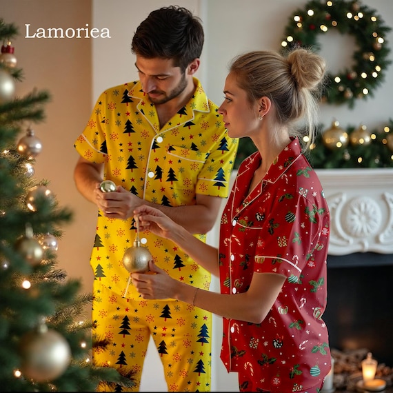 パーソナライズされたクリスマスパジャマ、半袖と長ズボンのパジャマ