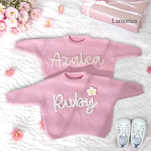 Hand Embroidery Sweaters, Kids Knit Sweater, Baby Shower Girl, Kid Christmas Gift, Baby Girl Sweater, Toddler Girl Sweater, Handmade Sweater